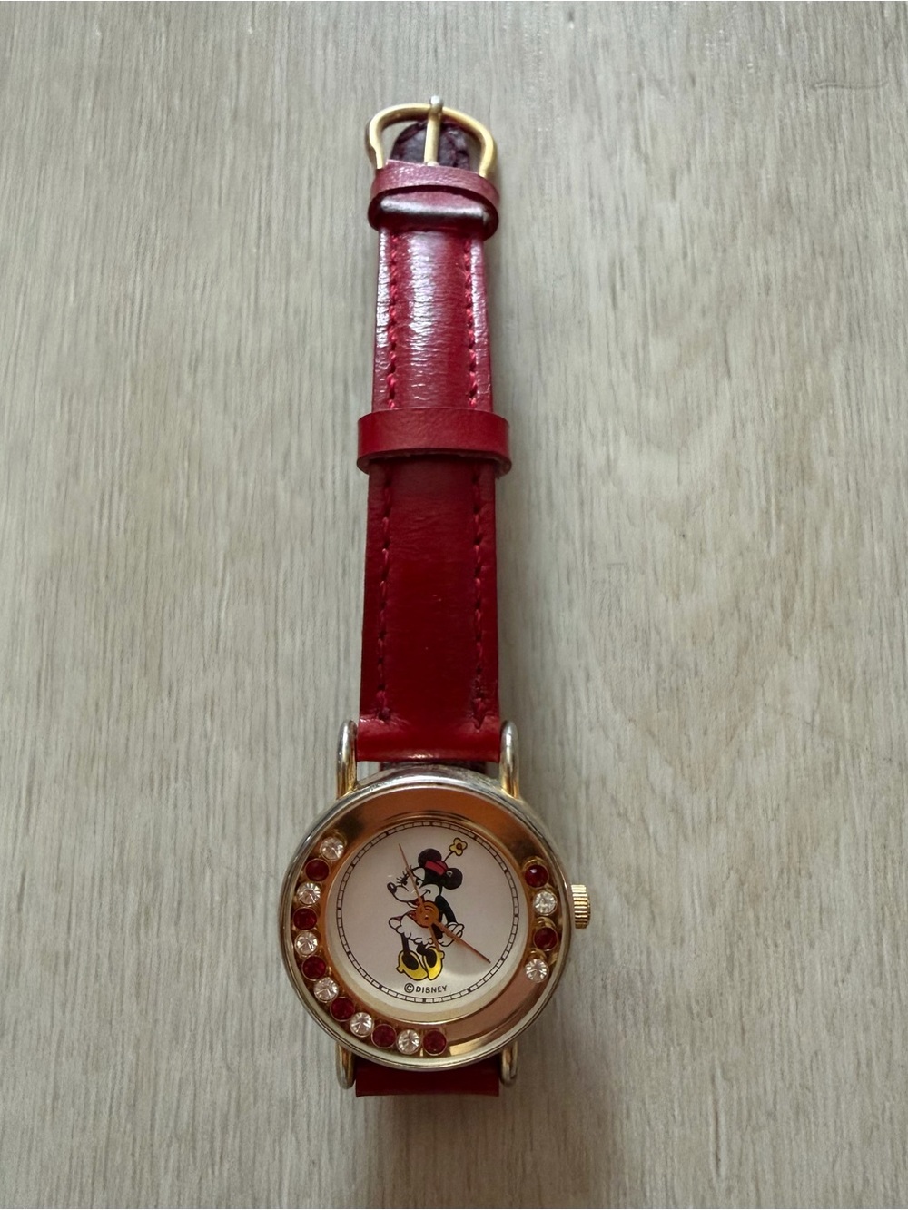 Vintage Disney Time Minnie Mouse Jeweled Japan Made By Fossil Watch